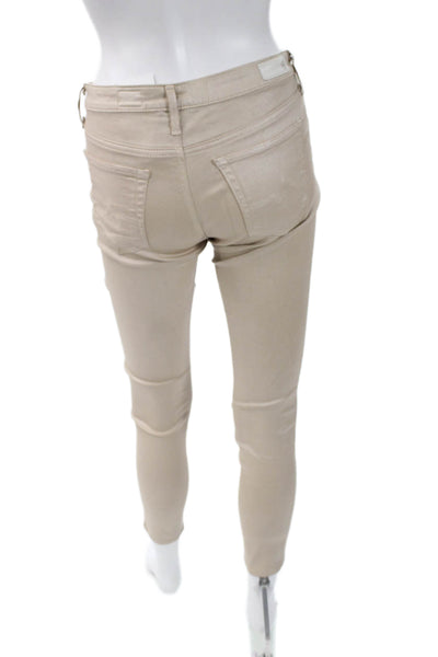 AG Womens Ankle Jeggings Beige Button Solid Designer Size 26