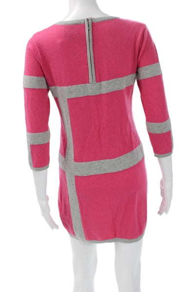 C&C California Women Pink Geometric Sweater Dress 3/4 Sleeve Round Neck Size XS