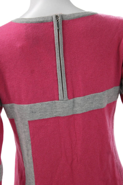 C&C California Women Pink Geometric Sweater Dress 3/4 Sleeve Round Neck Size XS