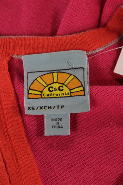 C&C California Women Pink Geometric Sweater Dress 3/4 Sleeve Round Neck Size XS