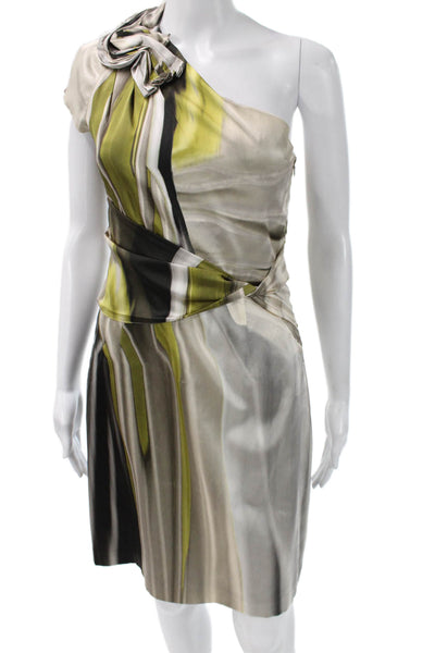 Elie Tahari Women Sheath Dress Beige Silk Sleeveless Zip Short Designer Size 2