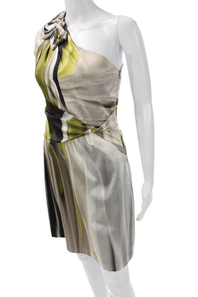 Elie Tahari Women Sheath Dress Beige Silk Sleeveless Zip Short Designer Size 2