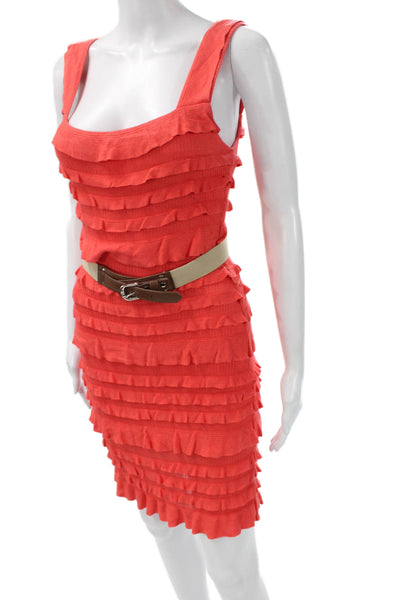 Ali Ro Womens Bodycon Tank Dress Orange Square Neck Buckle Sleeveless Size 2