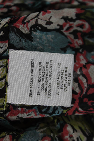 Joie Women Silk Floral Kaftan Shift Dress Green Short Sleeve Mini Size M