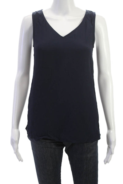 Reiss Women Dark Blue V-Neck Sleeveless Basic Tank 100% Viscose Size 0