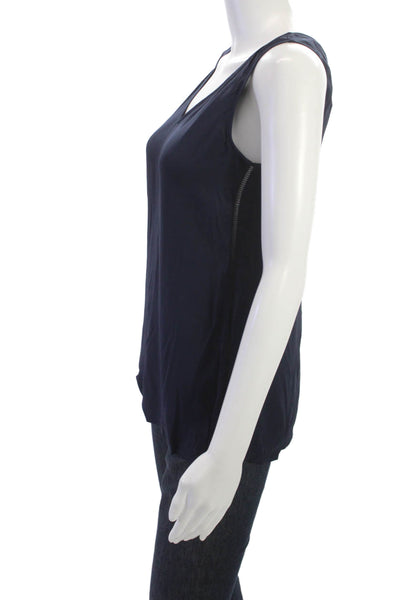 Reiss Women Dark Blue V-Neck Sleeveless Basic Tank 100% Viscose Size 0