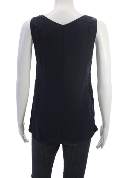 Reiss Women Dark Blue V-Neck Sleeveless Basic Tank 100% Viscose Size 0
