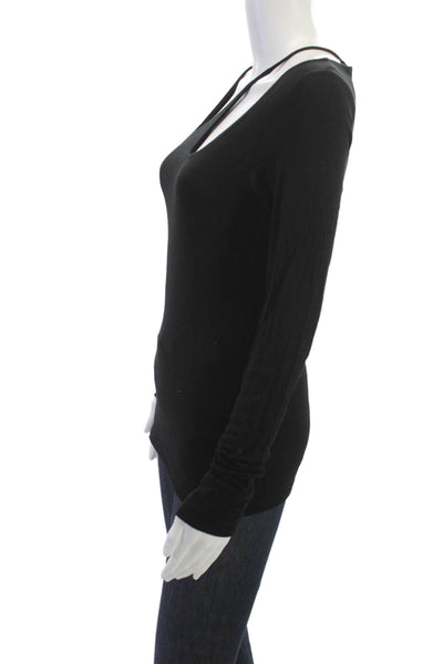 six/fifty Womens Long Sleeve Black Rayon Spandex Top Size M