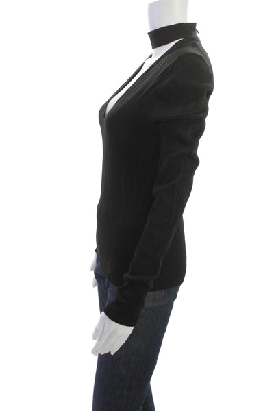 Zara Knit Women Black V-Neck Kimono Sleeve Zip Top Gothic Size L