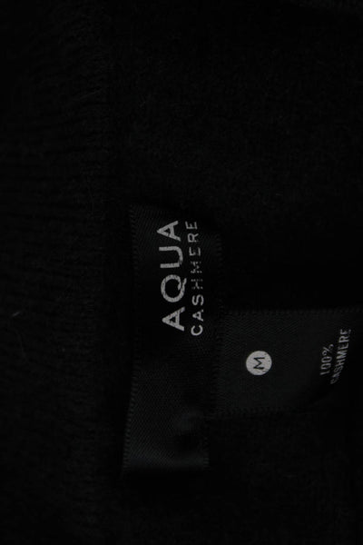 Aqua Women Pullover Cashmere Sweater Black Round Neck Long Sleeve Size M