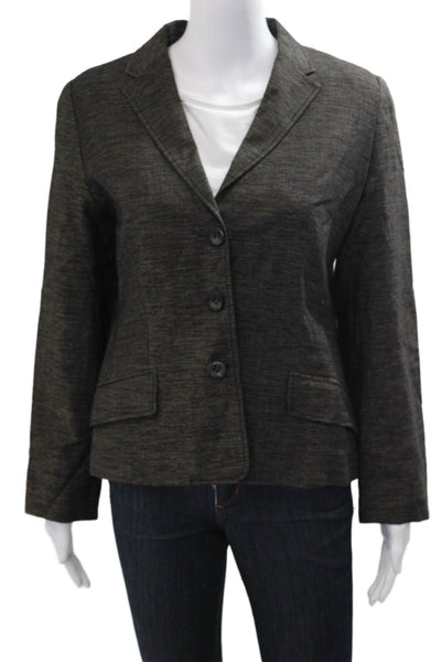 Piazza Sempione Women Dark Gray Collared Button Blazer Long Sleeve Size 48