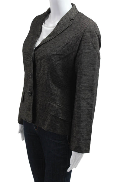 Piazza Sempione Women Dark Gray Collared Button Blazer Long Sleeve Size 48