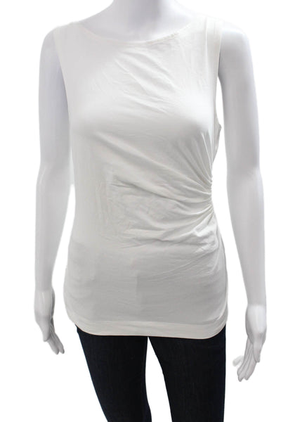 Theory Women Basic White Sleeveless Tank Round Neck Cotton Spandex Size L
