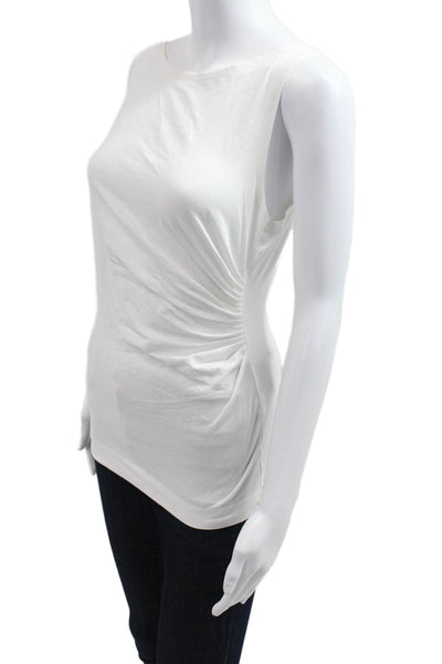 Theory Women Basic White Sleeveless Tank Round Neck Cotton Spandex Size L