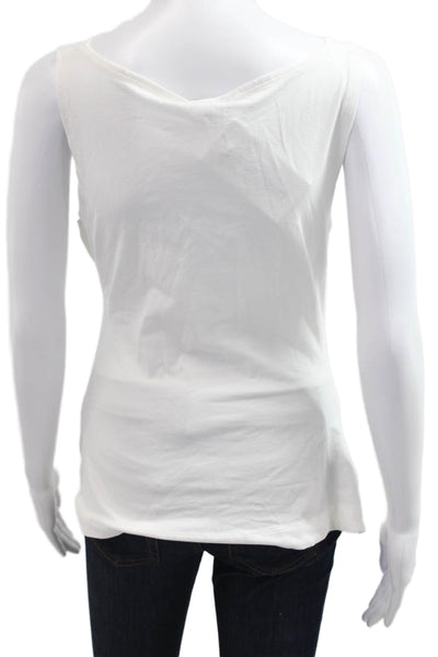 Theory Women Basic White Sleeveless Tank Round Neck Cotton Spandex Size L