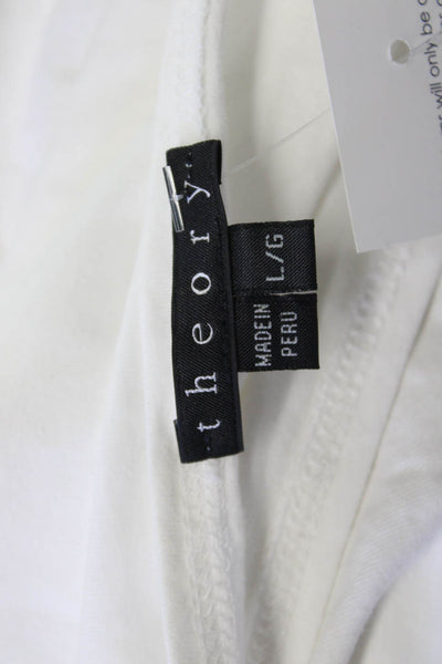 Theory Women Basic White Sleeveless Tank Round Neck Cotton Spandex Size L