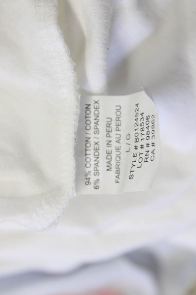 Theory Women Basic White Sleeveless Tank Round Neck Cotton Spandex Size L