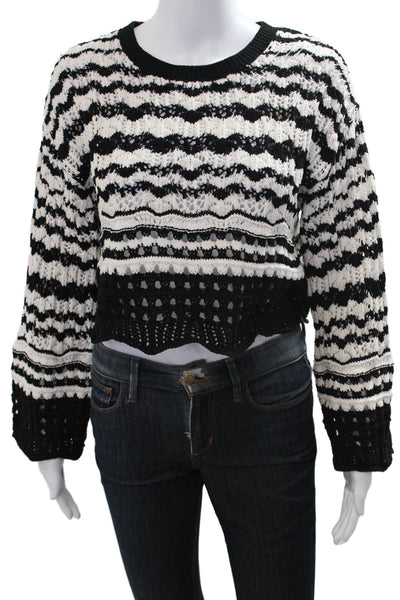 Zara Women Pullover Striped Crew Neck Long Sleeve Black Sweater Size S