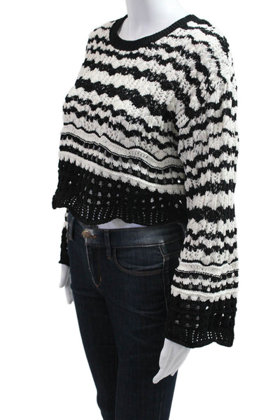 Zara Women Pullover Striped Crew Neck Long Sleeve Black Sweater Size S
