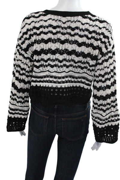 Zara Women Pullover Striped Crew Neck Long Sleeve Black Sweater Size S