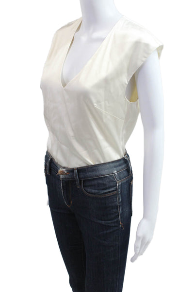 Intermix Womens Basic Sleeveless V-Neck White Blouse 94% Viscose Size S