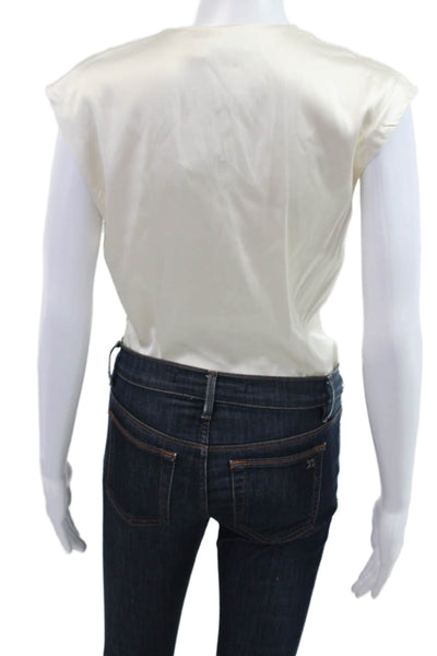 Intermix Womens Basic Sleeveless V-Neck White Blouse 94% Viscose Size S