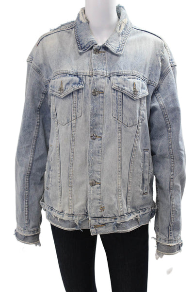 Ksubi Women Light Blue Collared Long Sleeve Button Cotton 90s Jacket Size S