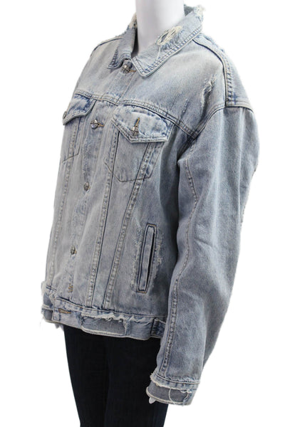 Ksubi Women Light Blue Collared Long Sleeve Button Cotton 90s Jacket Size S