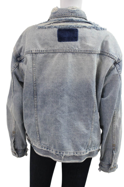 Ksubi Women Light Blue Collared Long Sleeve Button Cotton 90s Jacket Size S