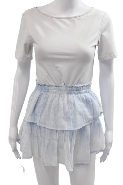 Love Shack Fancy Women Peasant Pettiskirt Light Blue Cotton Size XS