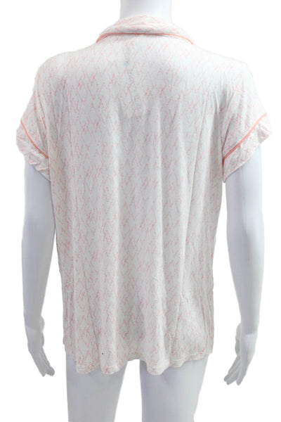 Eberjey Womens Button Front Collared Abstract Knit Pajama Shirt White Medium