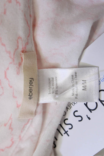Eberjey Womens Button Front Collared Abstract Knit Pajama Shirt White Medium