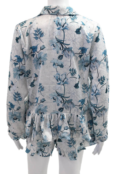 Livenza Womens Button Front Floral Satin Pajama Shirt Shorts Set White Small