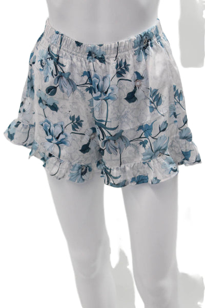 Livenza Womens Button Front Floral Satin Pajama Shirt Shorts Set White Small