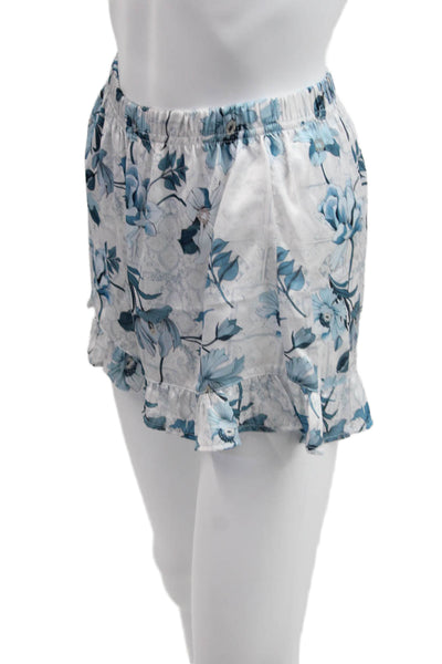 Livenza Womens Button Front Floral Satin Pajama Shirt Shorts Set White Small