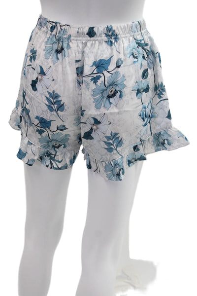 Livenza Womens Button Front Floral Satin Pajama Shirt Shorts Set White Small