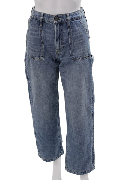 Hidden Womens Cropped Wide Leg Jeans Blue Mid Rise Button Size 24