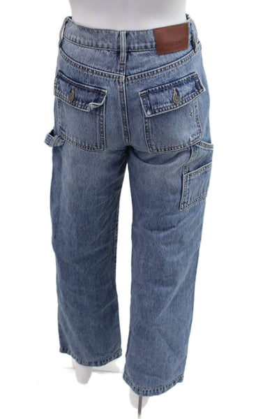 Hidden Womens Cropped Wide Leg Jeans Blue Mid Rise Button Size 24