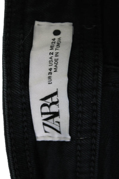 Zara Women Cropped High Rise Black Cotton Blend Jeans Size 2