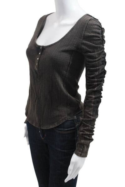 We The Free Womens Dark Gray Striped Cotton Long Sleeve T-Shirt Size XS