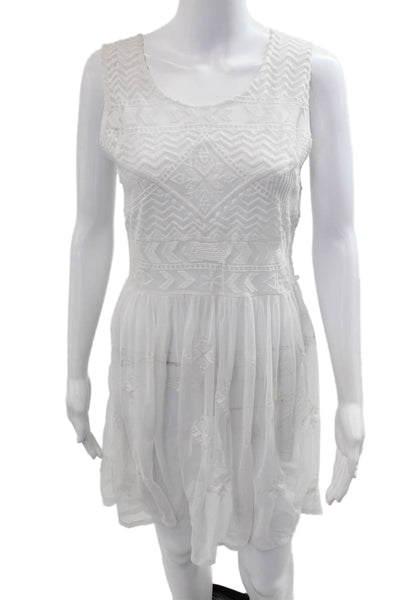 Free People Womens A-Line Dress White Geometric Sleeveless Knee Length Size S