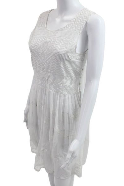 Free People Womens A-Line Dress White Geometric Sleeveless Knee Length Size S