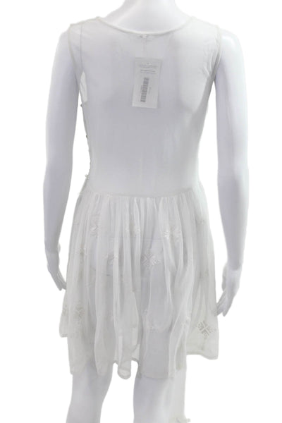 Free People Womens A-Line Dress White Geometric Sleeveless Knee Length Size S