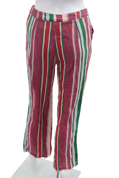 Free People Womens Bohemian Striped Button Pants Green Size 2