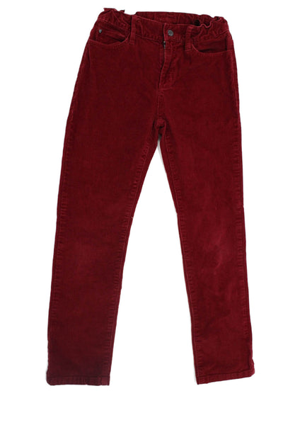 Jacadi Girls Cotton Stretch Buttoned Straight Ankle Pants Red Size 10