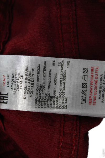 Jacadi Girls Cotton Stretch Buttoned Straight Ankle Pants Red Size 10