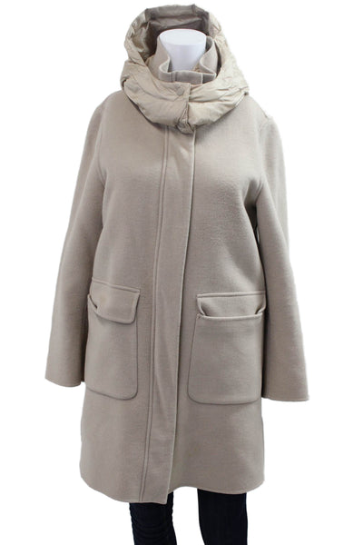 Dawn Levy Womens Beige Overcoat High Neck Snap Closure Nylon Size S