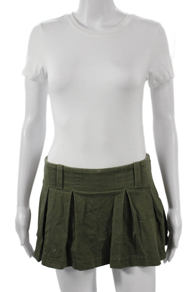 Sunday Best Women Pleated Mini Skirt Green Solid Cotton Blend Size 0