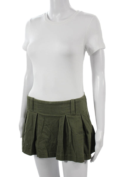 Sunday Best Women Pleated Mini Skirt Green Solid Cotton Blend Size 0