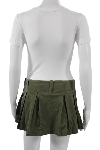 Sunday Best Women Pleated Mini Skirt Green Solid Cotton Blend Size 0